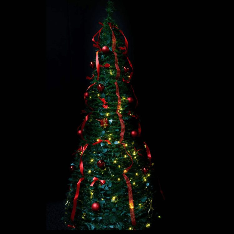 pop-up kerstboom rood versierd